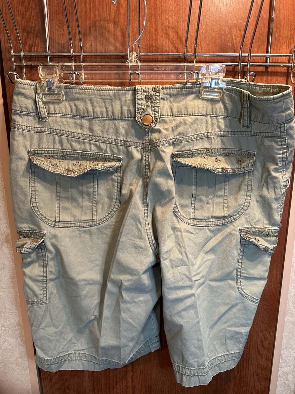 Vintage Cargo Shorts Army Green Cotton Utility Style - Picture 2 of 8